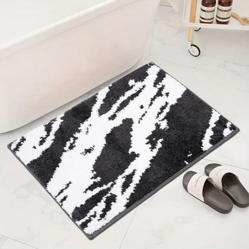 Bath Rug Mat Non Slip,Marble Indoor Doormat,20"x32" | Small Area Rug,Rubber Backed,Soft microfiber,Absorbent,Machine Washable,Bathroom,Entryway,Kitchen,Hallway - color: Black White1