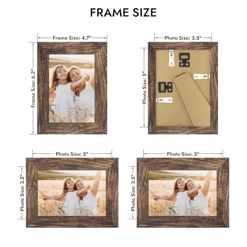 Hongkee 3.5x5 Picture Frame with Real Glass Wood Frame(Rustic Brown, 1 Pack) - color: Rustic Brown, size: 3.5X5 in