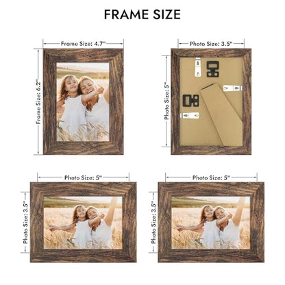 Hongkee 3.5x5 Picture Frame with Real Glass Wood Frame(Rustic Brown, 1 Pack) - color: Rustic Brown, size: 3.5X5 in