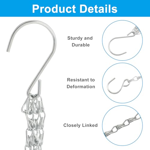 Zorfeter Hanging Chains, Plant Hangers, Silver, 3 Pack, 23 Inch | Replacement Hooks, Flower Pot Chains, For Planters/Bird Feeders and Lanterns