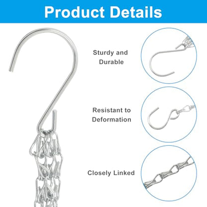 Zorfeter Hanging Chains, Plant Hangers, Silver, 3 Pack, 23 Inch | Replacement Hooks, Flower Pot Chains, For Planters/Bird Feeders and Lanterns