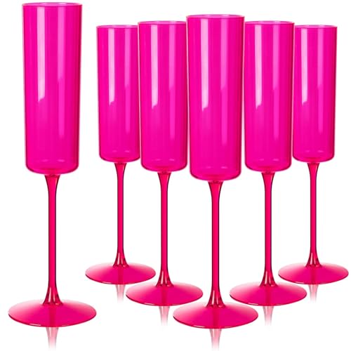 Ciaell 24 Pack Hot Pink Plastic Champagne Flutes for Weddings Birthdays | 6 oz Hot Pink Square Toasting Cups, Heavy Duty Plastic, Champagne Wine Cocktails Mimosas for Anniversaries Parties Bars - color: Hot Pink, size: 6 oz