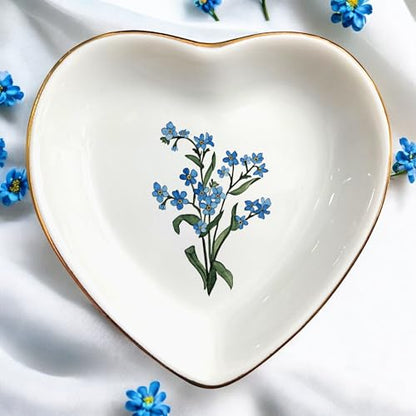 Birth Month Flower Ring Jewelry Dish Tray-Floral Ring Holder for Hippie,Nature,Pace-Birthday Gifts for Mom,Mother-in-law,Step Mom,Aunt,Grandma,Sister,Friends (12 - December (Forget me not)) - style: 12 - December (Forget me not)