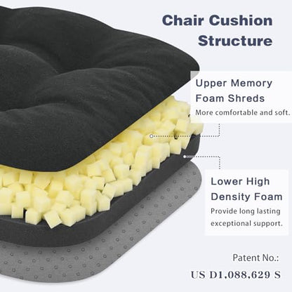 baibu Set of 6 Dining Chair Cushions, Dual-Layer Patent Design Memory Foam Kitchen Chair Cushions, Non-Slip Seat Pads with Ties, 16.5 x 16.5 x 3.5in, 6 Pack, Pure Black - color: Black, size: 6 Count (Pack of 1)