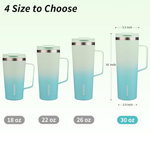 BJPKPK 30oz Insulated Tumbler with Handle, Lid & Straw, Stainless Steel | Double Wall Vacuum Insulated Coffee Travel Mug - Keeps Cold & Hot, BPA Free, Cupholder Fit for Office, Gym & Travel - color: Mint, size: 30 Ounces