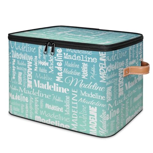 Storage Basket Personalized Name, Custom Keepsake Box, Blue Green | Foldable Fabric Gradient Large Memory Bin with Handle Lid Lightweight Waterproof Dustproof, 14"L x 10.2"W x 10.4"H - color: Option 10