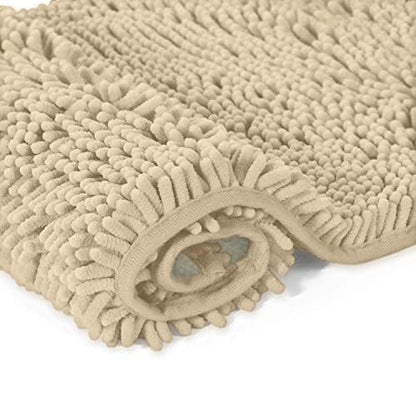 LuxUrux Bathroom Rugs Sets 2 Piece: Quick Dry, Soft Plush Anti-Slip, Super Absorbent. Includes Rectangular (31x20 inches) & U-Shaped Toilet Mat (20x20 inches) | Birch - color: Birch, size: 2 Piece Set
