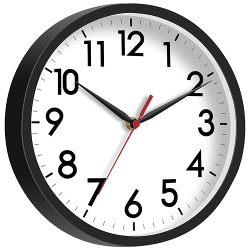 AKCISOT 8 Inch Wall Clock, Silent Battery Operated Analog Clock, Black | Small Size | Bedroom | Office | Kitchen | Bathroom | Classroom | Modern | Easy to Read - color: A_black, size: 8 Inch