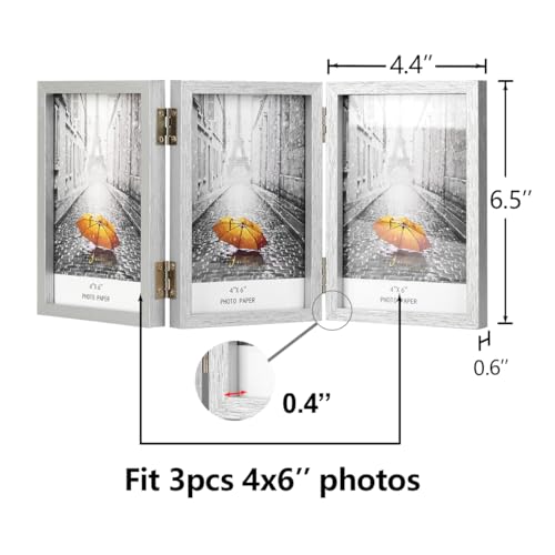 WUTL 3 Picture Frame Triple Collage 4x6 Frames with Real Glass Silver | Trifold Photo Frame, Hinged Foldable, Crystal Clear Real Glass - color: Silver, size: 4x6