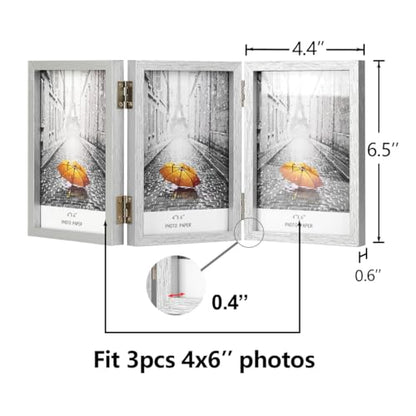 WUTL 3 Picture Frame Triple Collage 4x6 Frames with Real Glass Silver | Trifold Photo Frame, Hinged Foldable, Crystal Clear Real Glass - color: Silver, size: 4x6