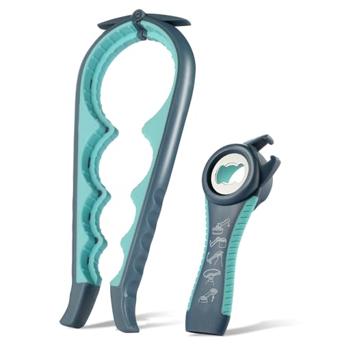 Jar Opener for Weak Hands, Seniors with Arthritis, Blue | 5-in-1 Multi-Function Bottle & Can Opener with Ergonomic Non-Slip Handle, Kitchen Tool Set