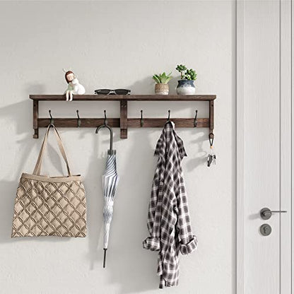 VERTORGAN Coat Hooks, Wood Rack, 31.5 Inch Entryway with 10 Hooks (Brown) | Wood Coat Hooks,Wall Hooks for Hanging,Hat Rack Bag Hanger Key Holder for Wall,Purse Hanger Towel Racks for Bathroom