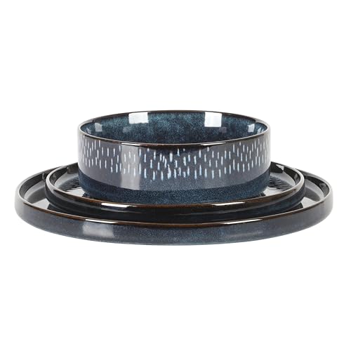 Gibson Elite 12 Piece Matisse Moderna Stoneware Reactive Glaze Plates and Bowls Dishes Dinnerware Set - Cobalt Blue - color: Cobalt Blue (Moderna), size: Service for 4 (12pcs)