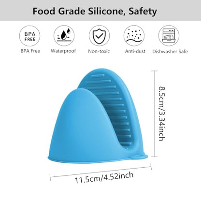 3 Pairs Oven Mitts Silicone Pot Holders Set Heat Resistant for Kitchen - Mini Silicone Oven Gloves Small Mittens Short Grips for Cooking & Baking, Blue - color: Blue