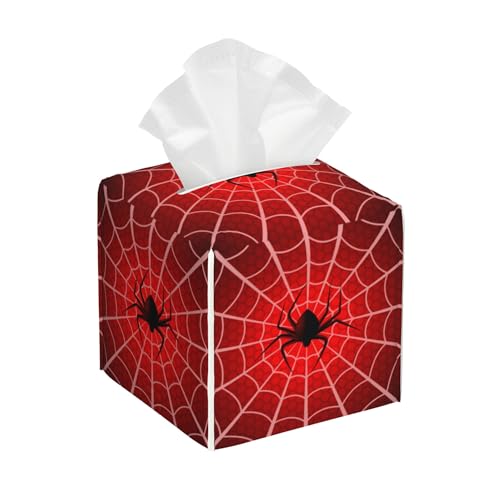 Spider Web Tissue Box Cover Square, Tissue Box Holder with Bottom Belt Leather Facial Paper Organizer Dispenser for Bathroom Bedroom Dresser Night Stand Tabletop - color: Spider Web