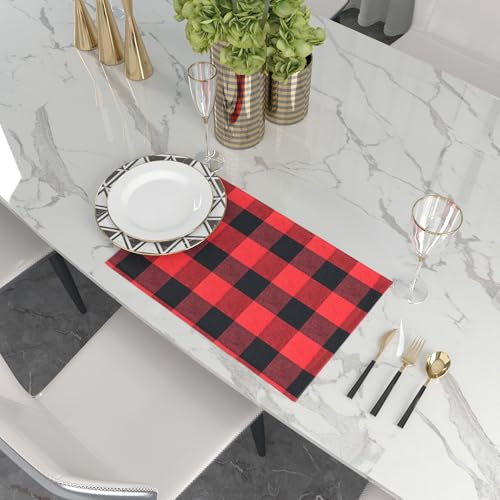 Red & Black 2 Side Cotton Buffalo Check Placemats Set of 4 Heat Resistant Dining Table Place Mats for Kitchen Table, 12 x 18 inches - color: Plaids Red & Black, size: Rectangular Placemats 12" x 18"