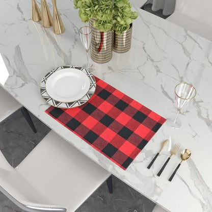 Red & Black 2 Side Cotton Buffalo Check Placemats Set of 4 Heat Resistant Dining Table Place Mats for Kitchen Table, 12 x 18 inches - color: Plaids Red & Black, size: Rectangular Placemats 12" x 18"