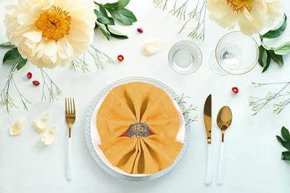 Ramanta Home Set of 12 Cloth Napkins 20x20 Inches, Mustard | Polyester Napkins with Hemmed Edges, Washable Reusable Dinner Napkins Ideal for Parties, Weddings,Hotels and Banquets - color: Mustard, size: 20" x 20" (Set of 12)
