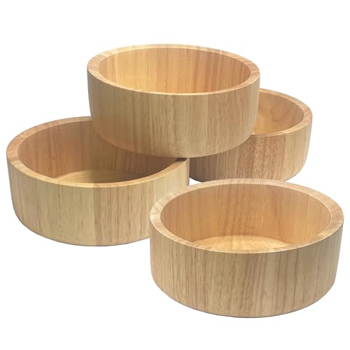 Woodard & Charles Rubberwood Ind Salad & Snack Bowls, 6.5" x 2.5", Set of 4 | Individual Wood Serving Bowls for Salad, Snacks, Fruit, Nuts, Candy, Chips and More. Ideal for Entertaining and Everyday Use - size: 6.5" x 2.5" Rubberwood Individual Bowls - Se
