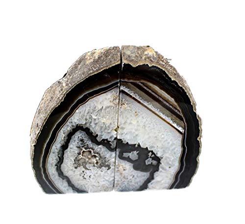 JIC Gem Black Agate Geode Bookends Heavy Duty Book Stoppers Anti-Slip6-8lbs | Brazilian large Heavy Duty Crystal Book Stoppers with Rubber Bumpers Book Supports Book Holders for Home Desktop Decor - color: Black Dyed, size: 6-8LBS.