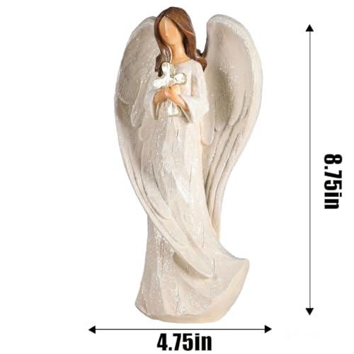 Hodao Cross Angel Figurine Gift, Hand-Painted Resin Guardian Angel Holding Cross, All-Season Meaningful Gift for Mom, Valentine’s Day Love, Easter Blessings & Year-Round Home Decor - style: Holding a cross