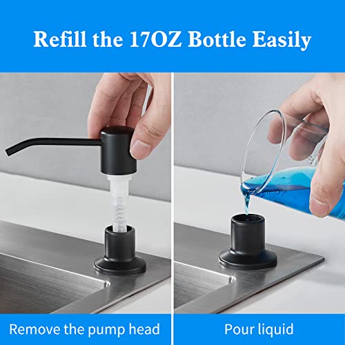 Built in Soap Dispenser for Kitchen Sink, Matte Black Stainless Steel Countertop Pump Head, Dish Soap Hand Lotion Dispenser with Refillable 17OZ Bottle - color: Matte Black