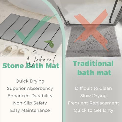 SYIPO Stone Bath Mat - Non-Slip Foldable Diatomite Bath Mat 23.6 x 15.3”, Super Absorbent & Quick Drying Bathroom Mat | Easy to Clean Shower Floor Mat, Light Gray - color: Light Gray