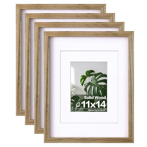 Egofine 11x14 Picture Frames with Plexiglass, Display Pictures 5x7/8x10 with Mat or 11x14 Without Mat Set of 4 for Tabletop and Wall Mounting, Carbonized Brown - color: Carbonized Brown, size: 11x14