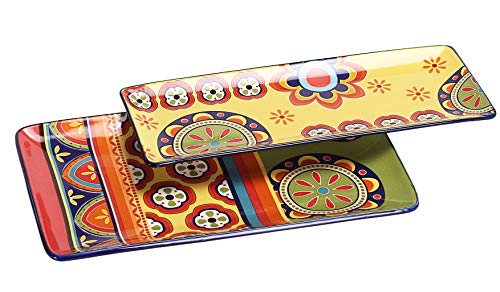 Bico Tunisian Ceramic 14 inch Rectangular Serving Platter, Set of 2, for Serving Salad, Pasta, Cheese, Ham, Appetizer, Microwave & Dishwasher Safe - style: Tunisian