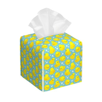Yellow Rubber Ducks Tissue Box Cover Square, Tissue Box Holder with Bottom Belt Leather Facial Paper Organizer Dispenser for Bathroom Bedroom Dresser Night Stand Tabletop - color: Yellow Rubber Ducks