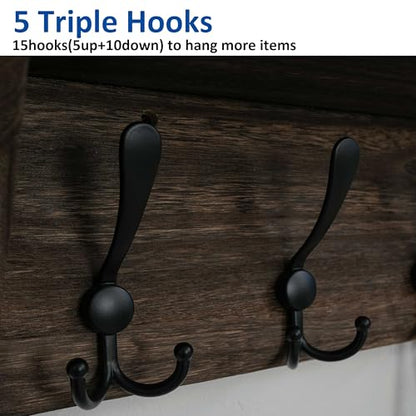 WEBI Coat Rack Wall Mount with Shelf,24" Long Wall Shelf with Hooks Underneath,5 Triple Hooks for Entryway,Hallway,Bedroom,Weathered Brown - color: Weathered Brown, size: 24 Inch
