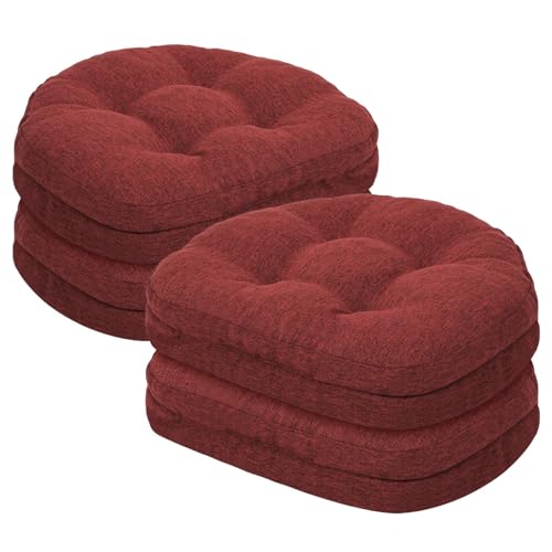 baibu Kitchen Chair Cushions Set of 4, Dual-Layer Patented Design Memory Foam Windsor Seat Pads, Dining Chair Cushions with Ties & Washable Cover, 17x 15.5 x 3.5in, 4 Pack, Red - color: Red, size: 4 Count (Pack of 1)