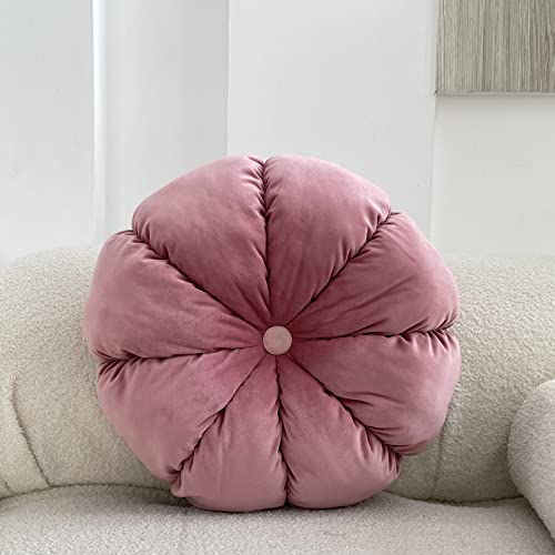 MOJUN Round Velvet Pillow Pumpkin Pleated Cushion Throw Pillow Home Decorative for Couch Chair Bed Car (Pink, 17.7 inch) - color: Dusty Pink