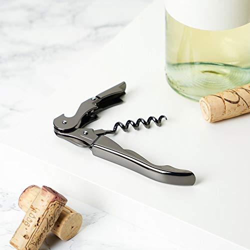 Viski Gunmetal Signature Double Hinged Waiters Corkscrew Wine Opener, Stainless Steel with Built-in Bottle Opener & Foil Cutter for Home Bar, Kitchen, Travel, Gifts for Wine Lovers, Set of 1, Black - style: Gunmetal Black