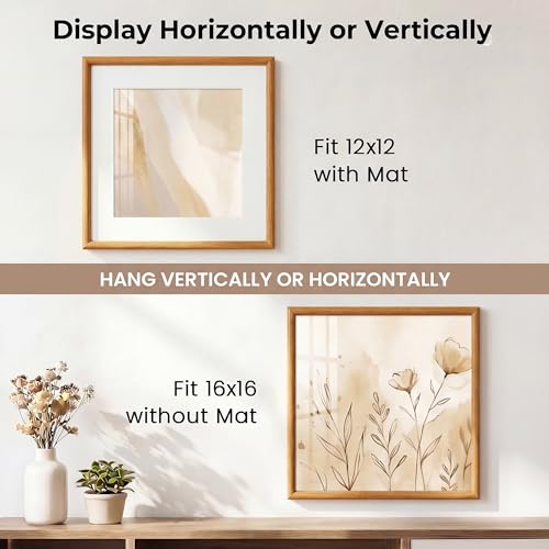 Acovy 16x16 Square Picture Frame, Natural Solid Teak Wood 16"x16" Photo Frame for Wall, Handcrafted Wooden Poster Frame 16 x 16 Matted to 12x12, High Definition Tempered Glass, Wall Hook Included, Natural Teak - color: Teak, size: 16"x16"