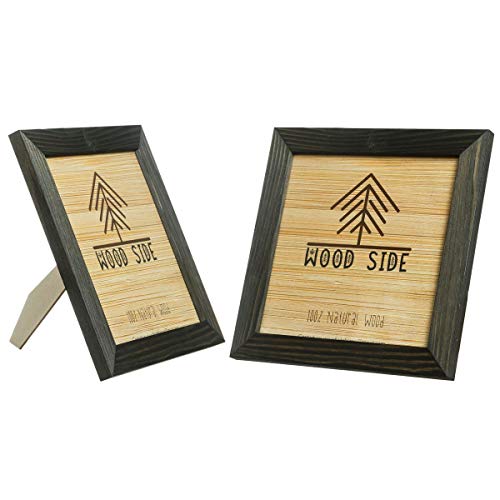 Rustic Wooden Square Picture Frames 4x4 - Set of 2-100% Natural Solid Eco Wood with Real Glass for Wall Mounting and Tabletop Display Photo Frame - Charcoal - color: Charcoal