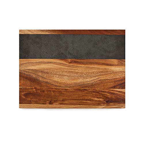 Twine Rustic Farmhouse Wood with Slate Cheese Board and Chalk Set, Acacia Wood and Natural Slate Cutting Board, Soapstone Chalk, 15" by 11", Gourmet Gift Set - style: Wood with Slate Cheese Board