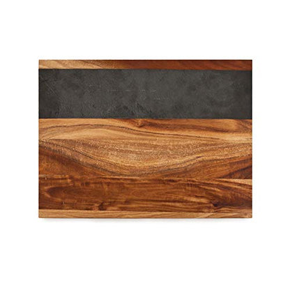 Twine Rustic Farmhouse Wood with Slate Cheese Board and Chalk Set, Acacia Wood and Natural Slate Cutting Board, Soapstone Chalk, 15" by 11", Gourmet Gift Set - style: Wood with Slate Cheese Board