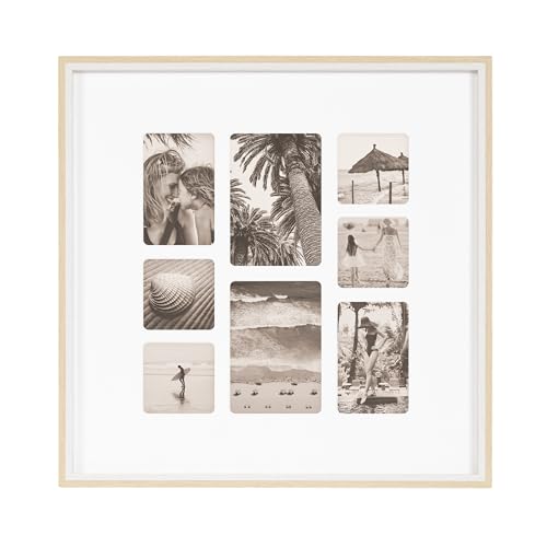 Kate and Laurel Gibson Modern Square Collage Picture Frame, 21 x 21, White and Natural, Decorative Square Matted Photo Collage Frame for Wall with Eight Photo Openings - color: White/Natural