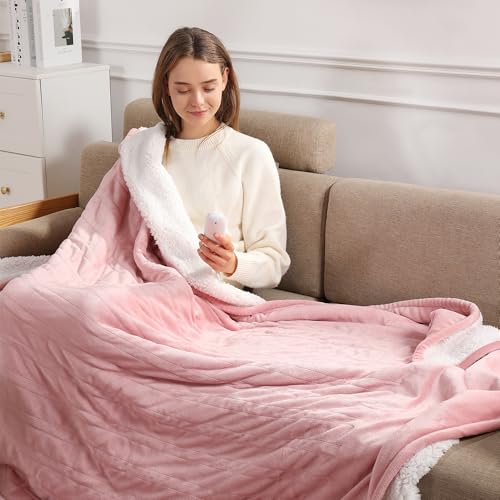 Heated Blanket Pink Heated Throw Blanket 50X60 Ultra Warm Electric Blanket | Distinctive Blush Pink Heating Blanket, Durable and Safe, Ultimate Comfort, Super Soft & Fluffy, for Recliner & Couch & Bed - color: Blush Pink, size: Throw 50" x 60"
