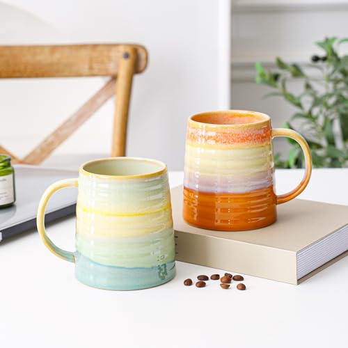 Mkour 23oz Extra Large Ceramic Coffee Mugs, Handmade Cup, Big Tea Cups with Large Handle for Office and Home, Microwave and Dishwasher Safe (Orange) - color: Orange