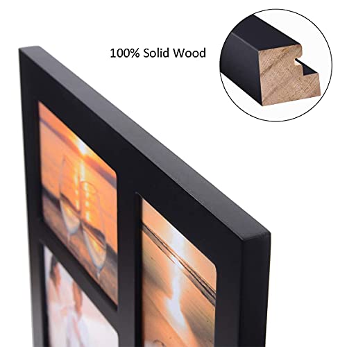 4x6 5-Opening Collage Picture Frame Black Wood | 5 openings, shatter-resistant glass, tabletop/wall mount, for 4x6 photos - size: 4x6 - 5 Opening