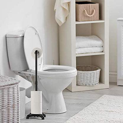 MOOACE Toilet Paper Holder Stand, Free Standing Bathroom Tissue Roll Holder | Heavy Duty & Industrial, Rustproof Paper Roll Dispenser Rack with Storage, Matte Black
