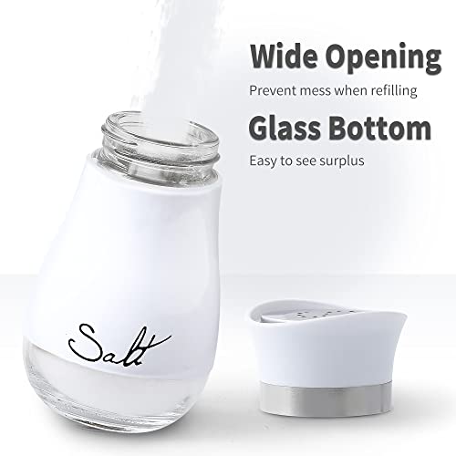 Salt and Pepper Shakers Set | Stainless Steel with Glass Bottle for Table, RV, Camp, BBQ, Set of 2, White - color: White