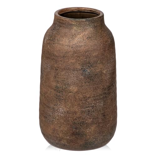 Briful Ceramic Flowers Vase Home Decor, Kitchen Dining Farmhouse Table Vases, Rustic Vintage Living Room Bathroom Bedroom Decorations for Office Coffee Desk Fireplace Shelf Mantel (11” Tall, Brown) - color: Brown, size: 11 Inch