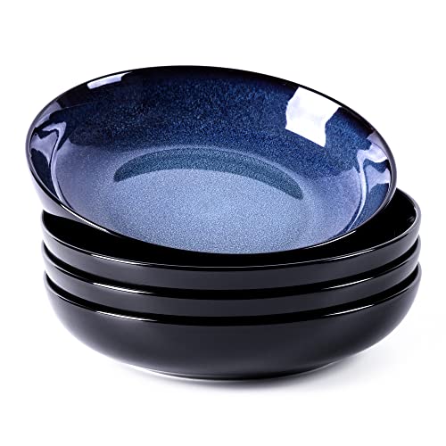 LERATIO 9.0" Ceramic Pasta Bowls Set of 4,38oz Large Stoneware Bowls Set | Reactive Glaze Serving Bowls Set,Wide Bowl for Pasta,Salad,Fruit & Noodles,Housewarming & Wedding Gift-Blue - color: Blue, size: Set of 4