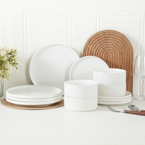 Salads & Desserts Plates, Set of 4, 8-Inch, Matte White | Matte Glaze Stoneware Plate, Microwave Safe, Dishwasher Safe - color: White, size: Salad Plates Set (4PCS)