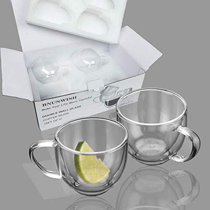 Double Wall Glass Expresso Coffee Mugs Set Of 4 (7 OZ / 200 ML) Insulted Clear Cappuccino Coffee Mugs Tea Cups - color: 7OZ-SET OF 4