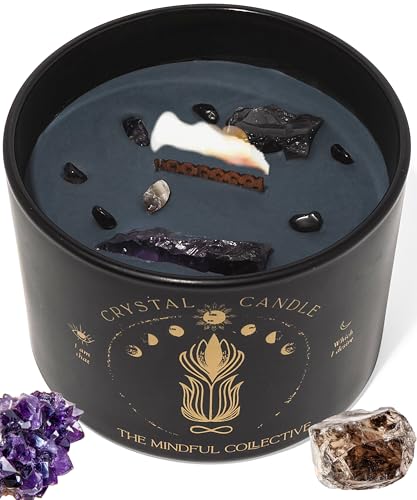 Large Candles for Women - 12oz Soy Wood Wick Candles that Crackle with Crystals and Healing Stones. Non-Toxic Scented, Luxury Aromatherapy (Crystal Black Candle) - style: Crystal Black Candle