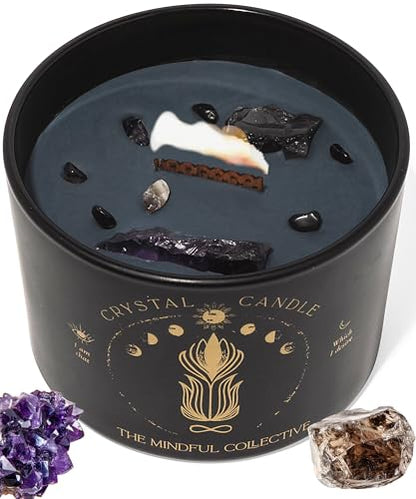 Large Candles for Women - 12oz Soy Wood Wick Candles that Crackle with Crystals and Healing Stones. Non-Toxic Scented, Luxury Aromatherapy (Crystal Black Candle) - style: Crystal Black Candle